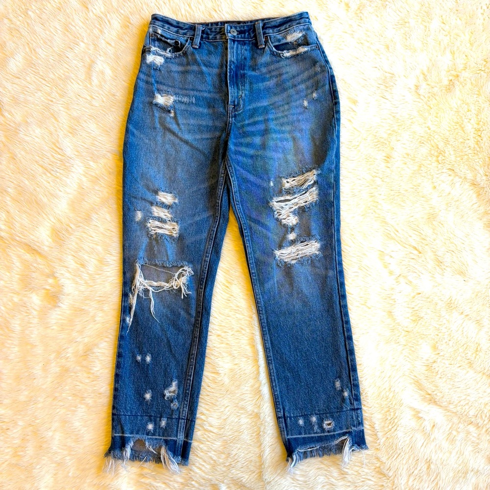 Abercrombie Annie High Rise Girlfriend Distressed Medium Wash Jeans Womens 27
